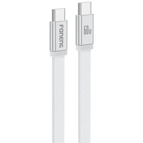 ProdImage_I02604_1_front Cable Tipo-C/Tipo-C X121 Whi 1.2MT 60W Flat Metal Fon