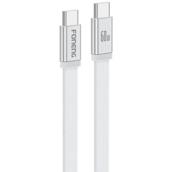 Cable Tipo-C/Tipo-C X121 Whi 1.2MT 60W Flat Metal Fon